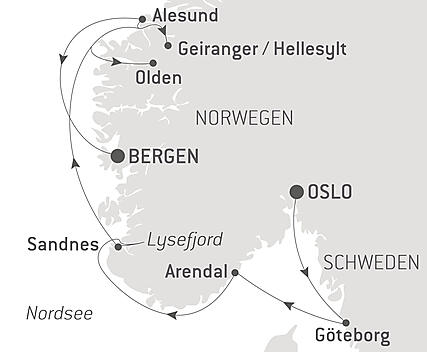 Reiseroute - Norwegische Fjorde