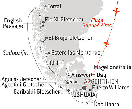 Reiseroute - Entdeckung der chilenischen Fjorde
