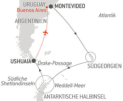 Reiseroute - Antarktis & Südgeorgien