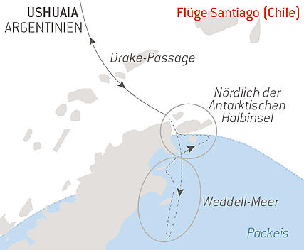 Reiseroute - Die Kaiserpinguine des Weddell-Meers