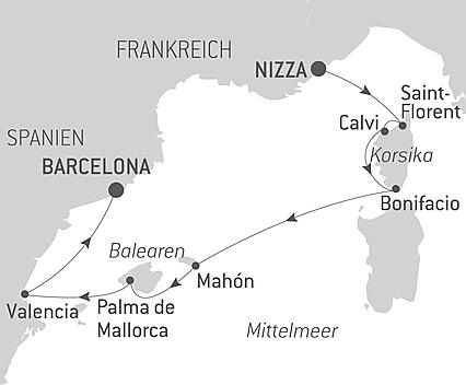 Reiseroute - Korsika und Iberische Küsten 