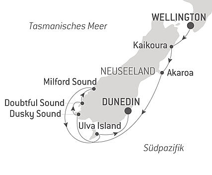 Reiseroute - Entdeckung des Fiordlands