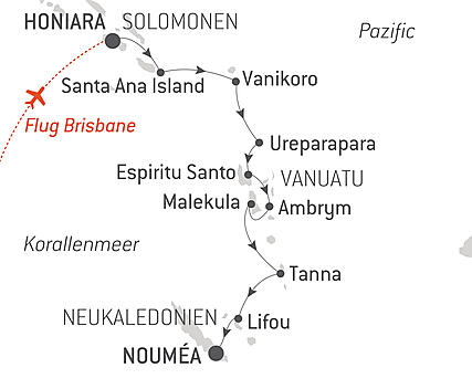 Reiseroute - Entdeckung Vanuatus