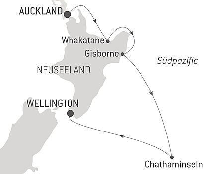 Reiseroute - Neuseeland zwischen Nordinsel und Chathaminseln
