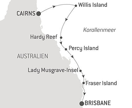 Reiseroute - Inseln und Riffe in Queensland