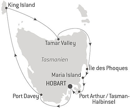 Reiseroute - Eine Rundreise durch Tasmanien