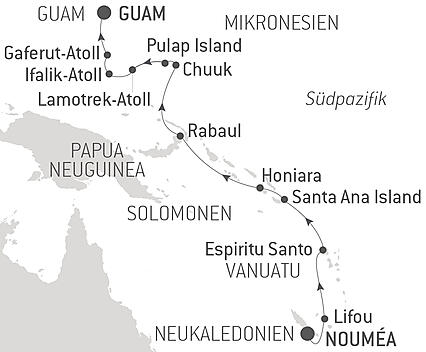 Reiseroute - Von Neukaledonien bis nach Mikronesien