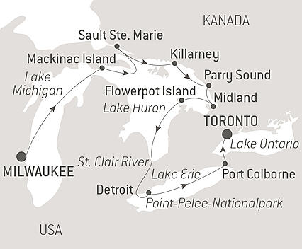 Reiseroute - Expedition ins Herz der Great Lakes von Nordamerika 