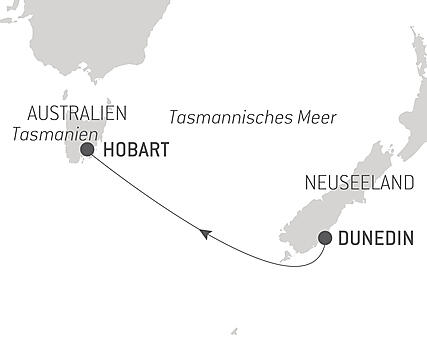 Reiseroute - Ozean-Kreuzfahrt:Dunedin - Hobart