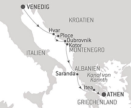 Reiseroute - Kreuzfahrt entlang der dalmatinischen Küste und über das Ionische Meer: Von Venedig nach Athen – mit Smithsonian Journeys