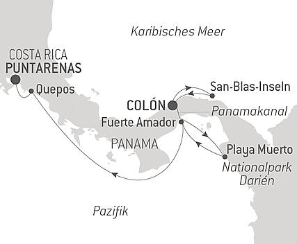 Reiseroute - Panama und Costa Rica auf dem Seeweg: Die Naturwunder Mittelamerikas – mit Smithsonian Journeys
