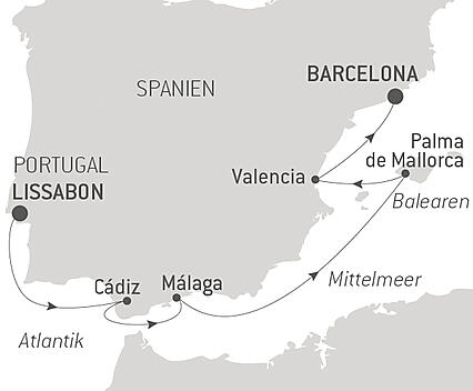 Reiseroute - Kreuzfahrt durch Südspanien und Portugal – mit Smithsonian Journeys