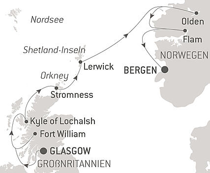 Reiseroute - Reise zu den schottischen Inseln und den norwegischen Fjorden – mit Smithsonian Journeys
