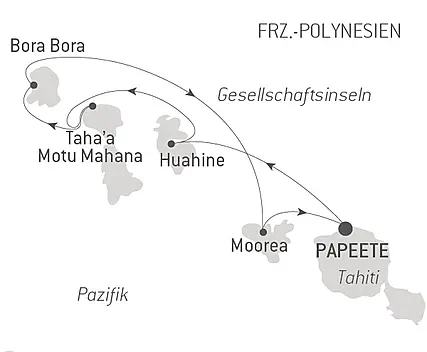 Reiseroute - Tahiti und Gesellschaftsinseln