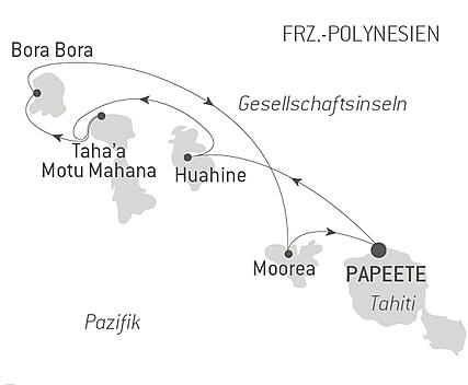 Reiseroute - Tahiti und Gesellschaftsinseln 