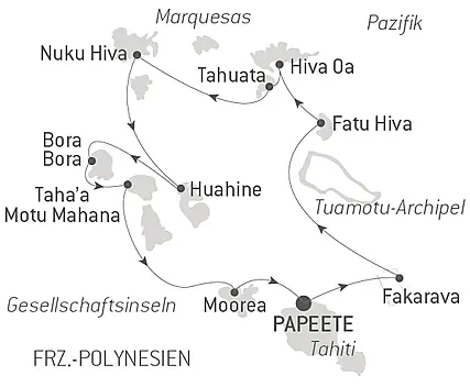 Reiseroute - Marquesas, Tuamotu und Gesellschaftsinseln