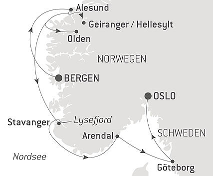 Reiseroute - Kreuzfahrt durch die norwegischen Fjorde – mit Smithsonian Journeys