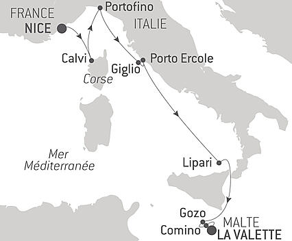 Découvrez votre itinéraire - Malte, rivages italiens et île de Beauté