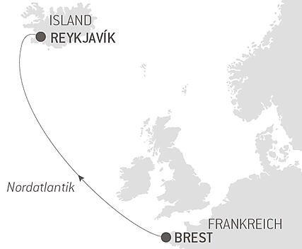 Reiseroute - Ozean-Kreuzfahrt: Brest - Reykjavík