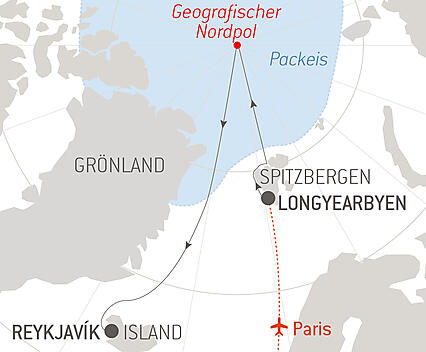 Reiseroute - Der geografische Nordpol