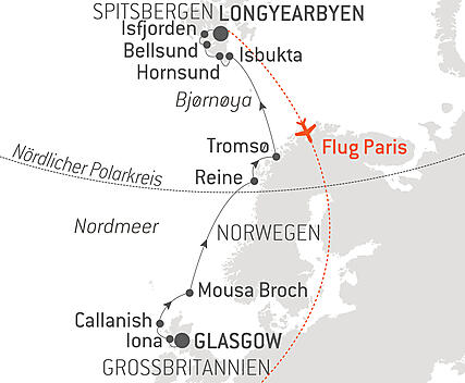 Reiseroute - Von Schottland nach Spitzbergen