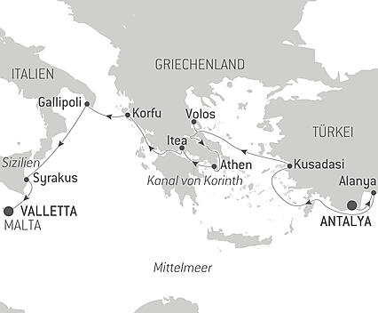 Reiseroute - Unterwegs im Mittelmeer auf den Spuren großer Zivilisationen