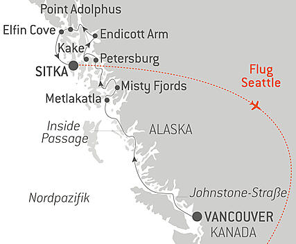 Reiseroute - Die Wahrzeichen Alaskas