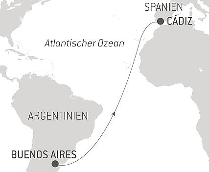 Reiseroute - Ozean-Kreuzfahrt: Buenos Aires-Cádiz