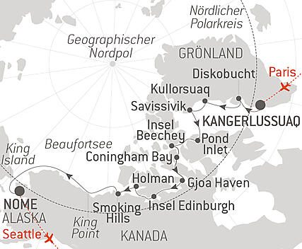 Reiseroute - Entlang der Nordwestpassage auf den Spuren von Roald Amundsen