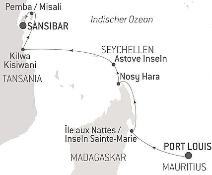 Reiseroute - Madagaskar, Sansibar und die Perlen des Indischen Ozeans