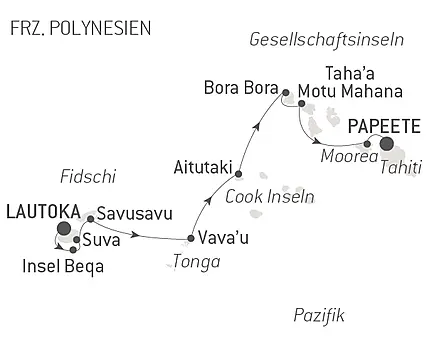 Reiseroute - Fidschi, Tonga, Cook- und Gesellschaftsinseln