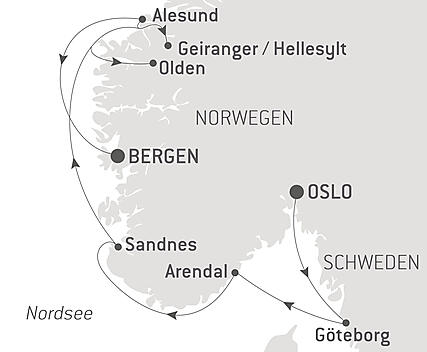 Reiseroute - Norwegische Fjorde