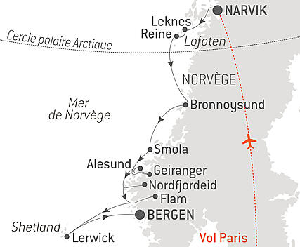 Découvrez votre itinéraire - Splendeurs automnales des Lofoten aux fjords de Norvège
