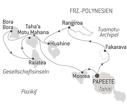 Reiseroute - Gesellschaftsinseln und Tuamotu-Archipel 