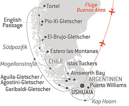 Reiseroute - Entdeckung der chilenischen Fjorde