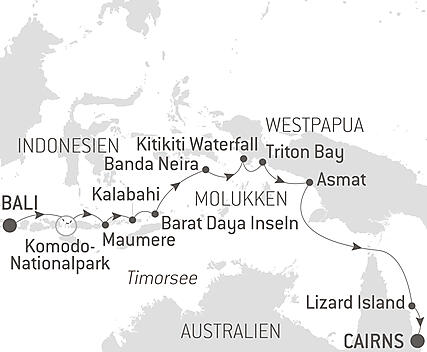 Reiseroute - Abenteuer in den Tropen zwischen Nordost-Australien und Indonesien