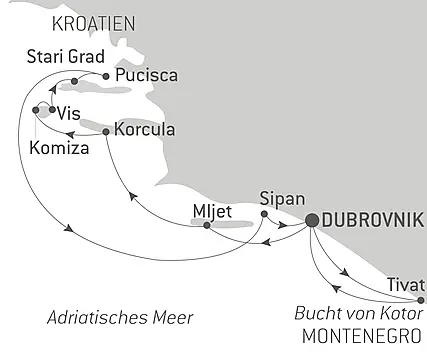 Reiseroute - Kroatien unter den Segeln der Le Ponant