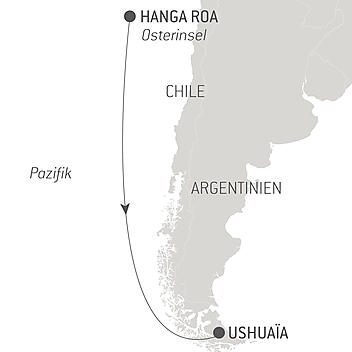 Reiseroute - Ozean-Kreuzfahrt: Hanga Roa - Ushuaia