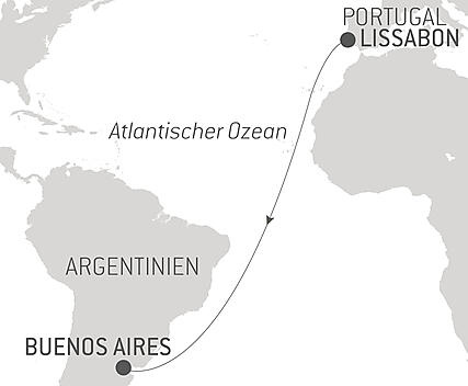 Reiseroute - Ozean-Kreuzfahrt: Lissabon - Buenos Aires