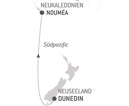 Reiseroute - Ozean-Kreuzfahrt: Dunedin - Noumea