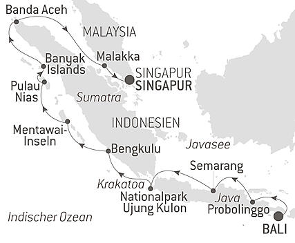 Reiseroute - Inseln, Städte und Vulkane Indonesiens