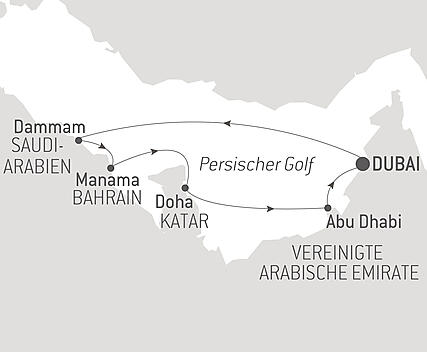 Reiseroute - Wüste und moderne Städte am Persischen Golf