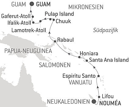 Reiseroute - Von Neukaledonien bis nach Mikronesien