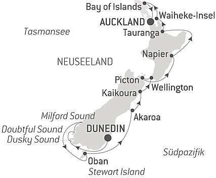 Reiseroute - Naturschätze Neuseelands 
