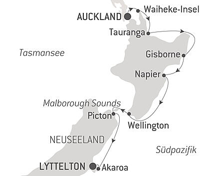 Reiseroute - Neuseelands Highlights