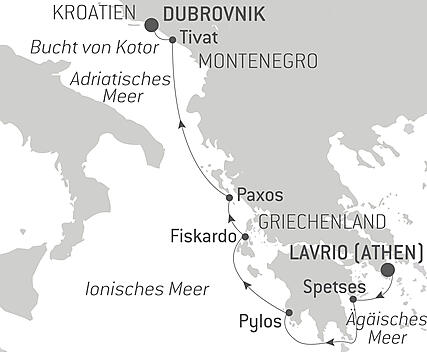 Reiseroute - Inselhopping mit der Le Ponant – von Athen nach Dubrovnik
