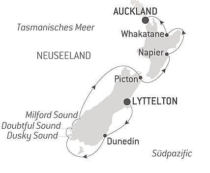 Reiseroute - Neuseelands Nord- und Südinseln vom Meer aus – mit Smithsonian Journeys