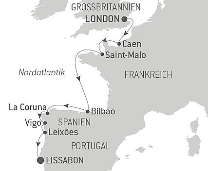 Reiseroute - Von Lissabon nach London: Kreuzen an der Westküste Europas – mit Smithsonian Journeys