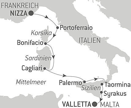 Reiseroute - Mittelmeer-Insel-Reise: Sizilien, Sardinien, Korsika und Elba – mit Smithsonian Journeys