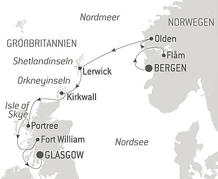 Reiseroute - Reise zu den schottischen Inseln und norwegischen Fjorden – mit Smithsonian Journeys